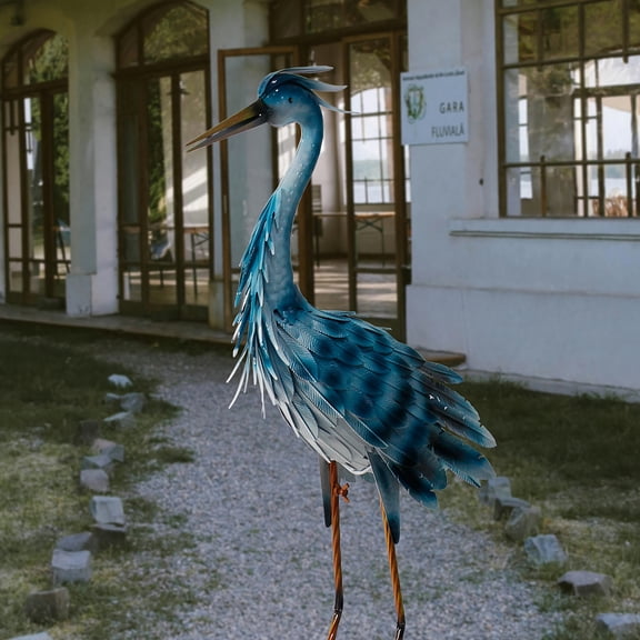 1PC 36 & 38 Inch Metal Crane Sculpture, Blue Coastal Heron Figurine, Weather-Resistant Outdoor Garden Decor for Patio Lawn Poolside Weddings & Christmas Yard Art