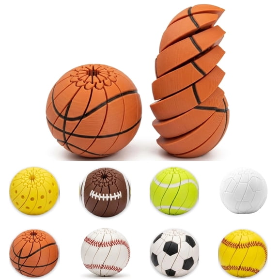 1PC 3D Printed Baseball Twisty Fidget Ball, Decompression Sensory Toy, Quiet Anxiety Relief Fidget for Home & Work(Basketball)