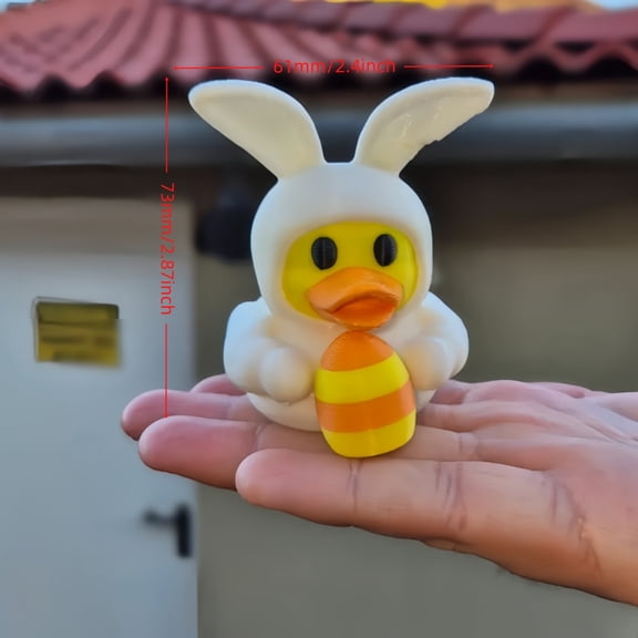 1PC 3D Printed Charming Easter Bunny Duck with Striped Egg, Sturdy Quality Collectible, Home Office Holiday Decor, Ideal Gift for Easter & Creative Decor Fans