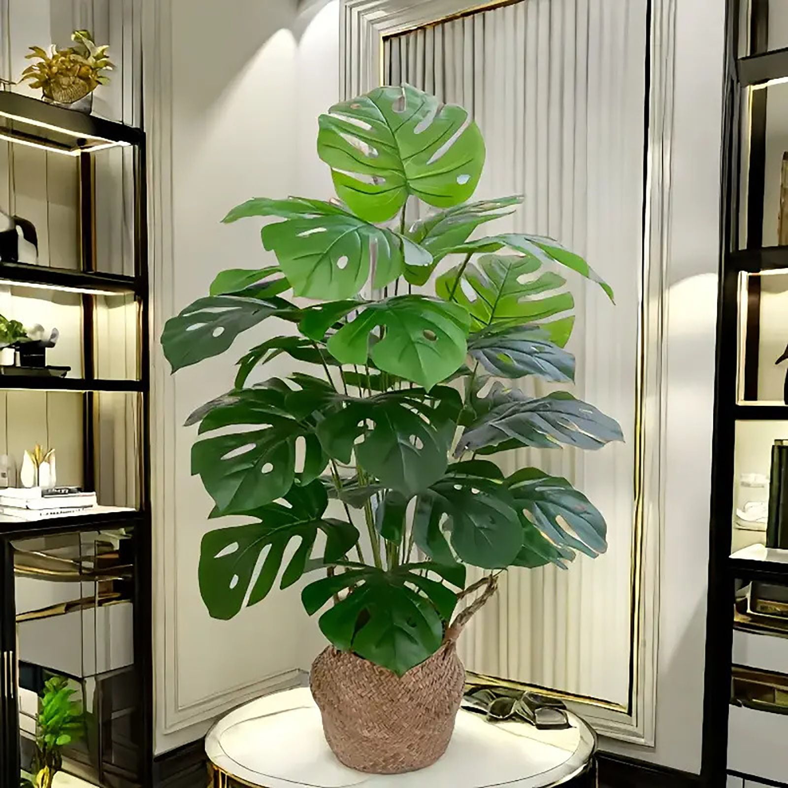 1PC 3FT Large Artificial Plants Fake Palm Tree Tropical Palm Leaves Faux Palm Plants Tall Tree Indoor Real Touch Plastic Monstera Leaves for Home Garden Outdoor Office Decor (Pot isn't included)