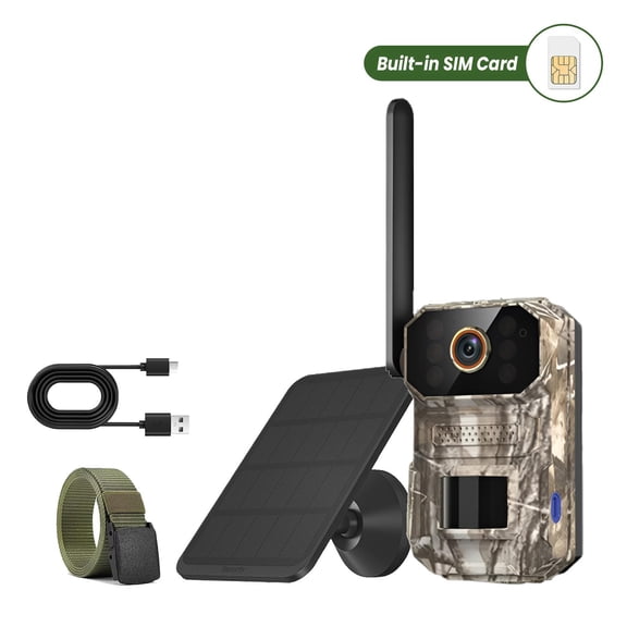 1PC 3K 4G LTE Cellular Trail Camera, Solar Powered Wireless Hunting Camera with Night Vision and Motion Activated Recording