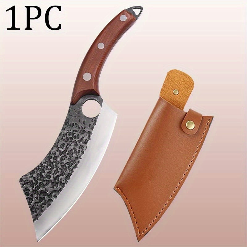 1PC/3PCS Stainless Steel Boning Knife with Knife Sheath Wood Handle Cutting Utility Knife Sharp Multipurpose Meat Cleaver Vegetable Chopper Handmade Forged Knife Barbecue Knife for Cooking