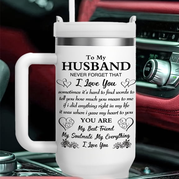 1PC 40OZ "To My Husband" Vacuum Insulated Water Bottle - Stainless Steel Tumbler with Handle, Portable Drinkware for Dad/Mom, Car/Home/Office/Outdoor/Summer Travel Accessories