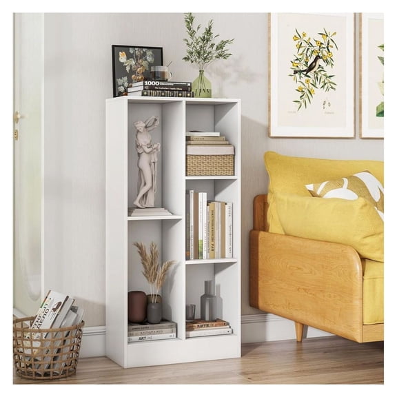 1PC 41 Inches 5-Cube Floor Bookcase with 2 Anti-Tipping Kits, Home Office Bookcase