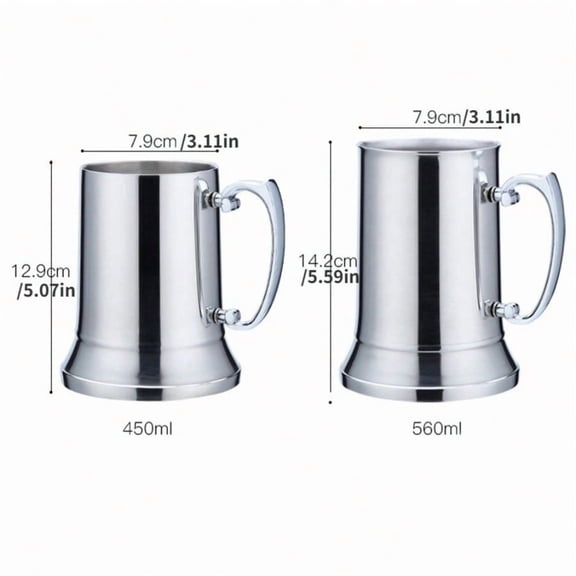 1PC 450ml/560ml Tankard Stein Double Wall Stainless Steel Beer Mug Cocktail Breakfast Milk Mugs with Handgrip Coffee Cup Bar Tools