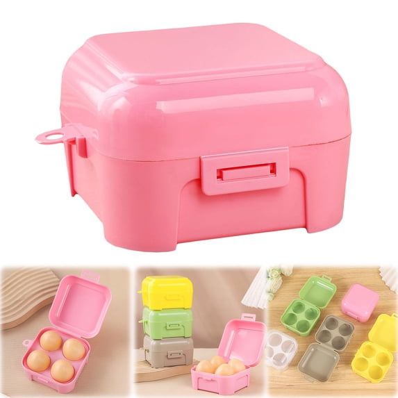 1PC 4Grid Egg Storage Box,Deviled with Lid Container,Egg Dispenser Holder Case Refrigerator Crisper Picnic Travel Keeper Portable Egg Carriage for Tray Refrigerator Parts,4.13*4.13*2.76Inch, Pink