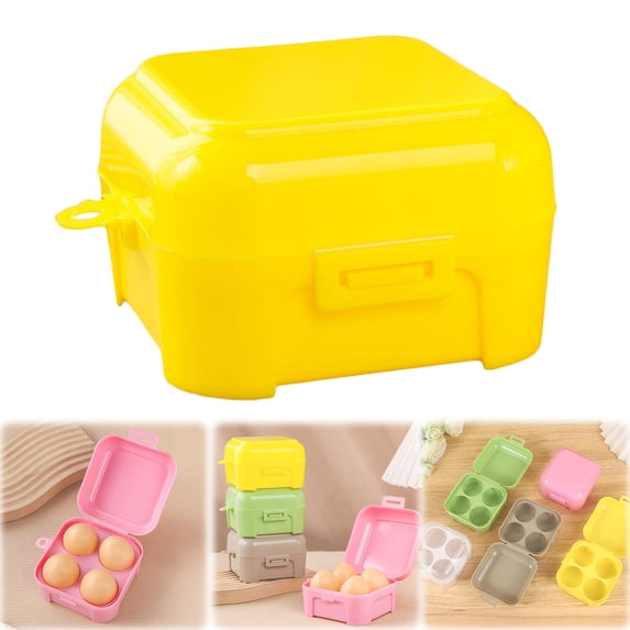 1PC 4Grid Egg Storage Box,Deviled with Lid Container,Egg Dispenser Holder Case Refrigerator Crisper Picnic Travel Keeper Portable Egg Carriage for Tray Refrigerator Parts,4.13*4.13*2.76Inch, Yellow