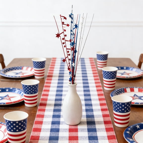 1PC 4th of July Patriotic Star Branch - Red White Blue Decorative Floral Twig Simulation Star Sprig Vase Filler for Home Table Arrangement Festival Party Indoor Outdoor Scene Decor