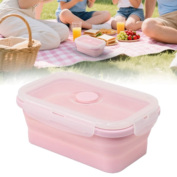 1PC 550ml Collapsible Tupperware, Food Storage Containers with Lids, Kitchen Storage Containers Collapsible Bowl Soup Freezer Containers Lunch Box Camping Food Containers for Home(Pink)