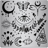 6.3 Inch Metal Moon Phase Stencil Stainless Steel Butterfly Demon Eye Stencils Cutouts Flower Painting Reusable Template for Painting Wood Burning Pyrography and Engraving Crafts