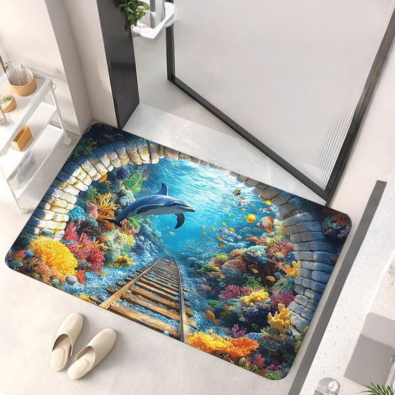 1PC 60×40cm/23.6×15.8in 3D Diatomaceous Earth Rug - Water-Absorbent Non-Slip Mat for Entryway/Bathroom/Kitchen (Pond/Deep Sea Design)-5