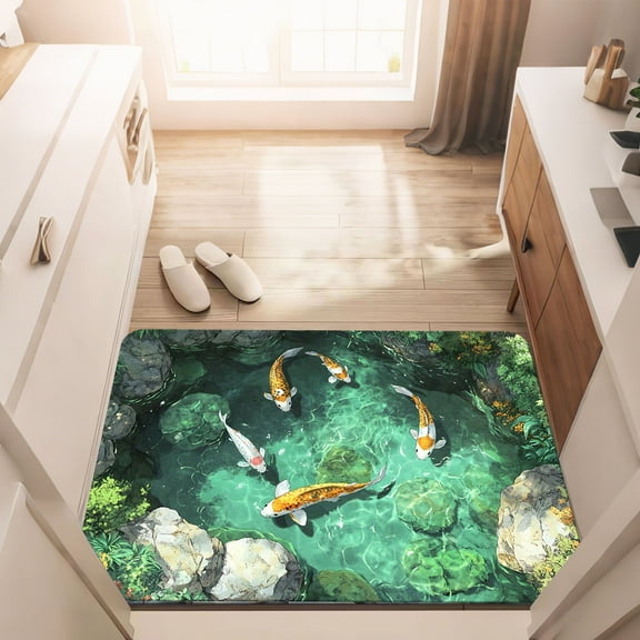 1PC 60×40cm/23.6×15.8in 3D Diatomaceous Earth Rug - Water-Absorbent Non-Slip Mat for Entryway/Bathroom/Kitchen (Pond/Deep Sea Design)-7