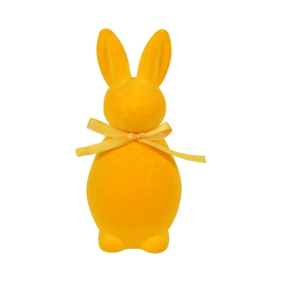 1PC 7.8Inch Flocked Easter Bunny Figurine with Bow Tie, Spring Home Decor Table Centerpiece, Large Solid Color Rabbit Tabletop Ornament for Indoor Office and Party, Easter Bunny Decorations