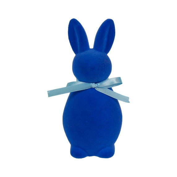 1PC 7.8Inch Flocked Easter Bunny Figurine with Bow Tie, Spring Home Decor Table Centerpiece, Large Solid Color Rabbit Tabletop Ornament for Indoor Office and Party, Easter Bunny Decorations
