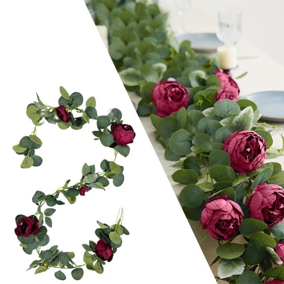 1PC 70.86" White Peony Artificial Flower Stem with Rattan Leaves for Home Office Farmhouse Decor, Realistic Looking Faux Floral Arrangements,Red