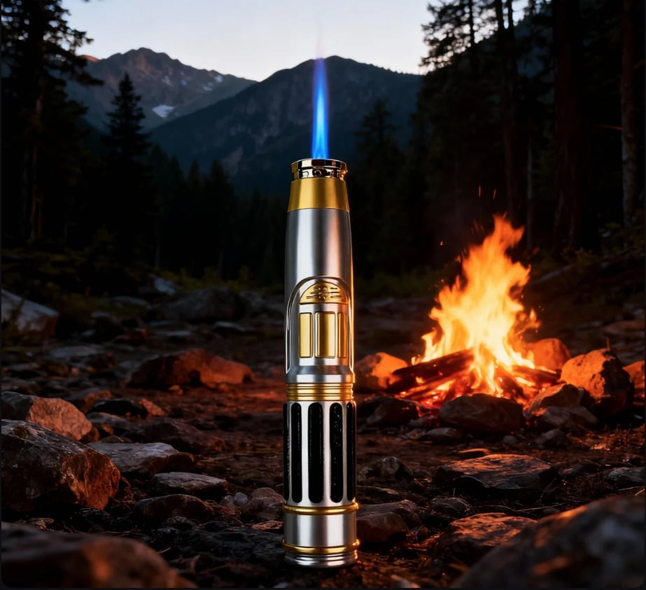 1PC  8.7" Ever Tech Saber Cigar Torch with Safety Lock & Adjustable Flame Refillable  for BBQ, Baking, Camping ,Kitchen Gift Lighters for Men Woman Christmas