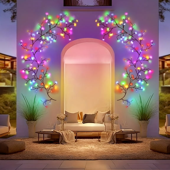 1PC 8 Modes Multicolor 96 LED Willow Vine Lights, 1.8M Flexible Vine Fairy Lights, Twinkle Tree Branches Lights, LED Lights For Wall Tabletop Stairs Wedding Party Christmas Decorations, Home Decor