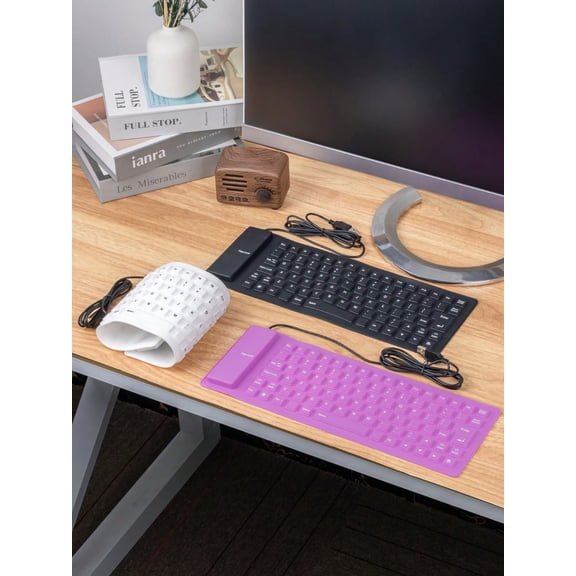 1PC 85-Key Foldable Curved Waterproof Silicone Wired Keyboard, Portable Flexible Keyboard for Travel & Office White