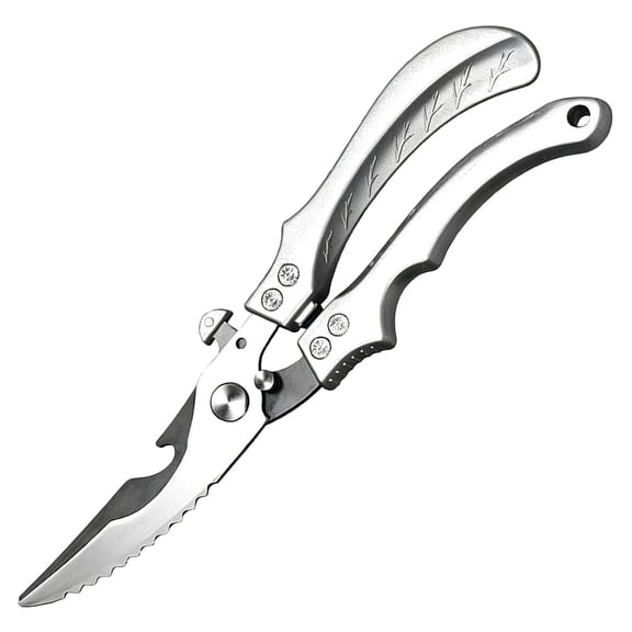 1PC 9.57-Inch Heavy Duty Poultry Shears, Spring Loaded Kitchen Scissors with Safety Lock, Sleek Silver Stainless Steel Multi-Tool Meat Clipper