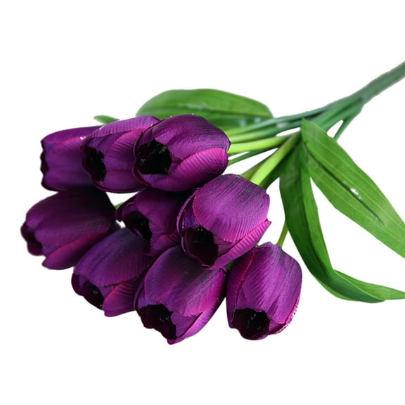 1PC 9-Head Artificial Tulip - Single Color, Latex Material for Bridal Bouquets, Home Decor | Realistic Tulip for Wedding, Mother's Day, Indoor for Valentine's Day, Anniversary(D)