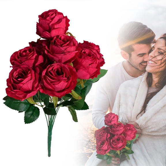 1PC 9 Heads Faux Silk Roses Flowers with Stem, Artificial Rose Bouquet, Vintage Fake Roses, Dried Flower for Valentines Day Office Table Decor Home Garden Wedding Party Decoration