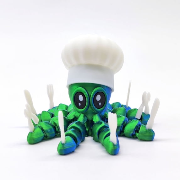 1PC 9CM 3D printed Chef Octopus full-joint movable creative animal model desktop decoration