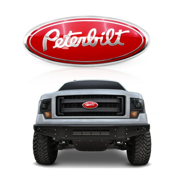 1PC 9inch Red And Silver Word Peterbilt Fit for F150 2004-2014 Car Pick-up Truck Front Grille Grill Hood Custom Emblem Badge 4L34-15402A-CA