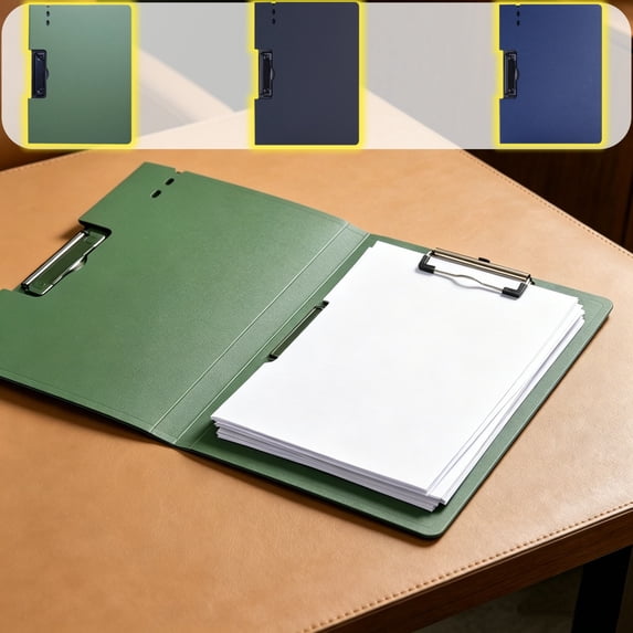 1PC A4 Clipboard Folder Side with Pen Clip, Foldable Plastic Clipboards for Memo Form Document & Office Work Classroom