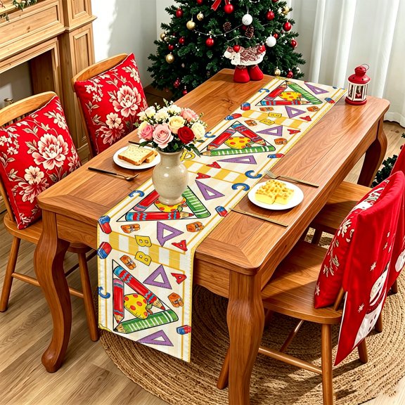 1PC ABC Pencil Stationery 2D Graphic Table Runner, Kitchen Garden Yard Patio Party Decor, Great Holiday Gift For Autumn Home Table Decoration