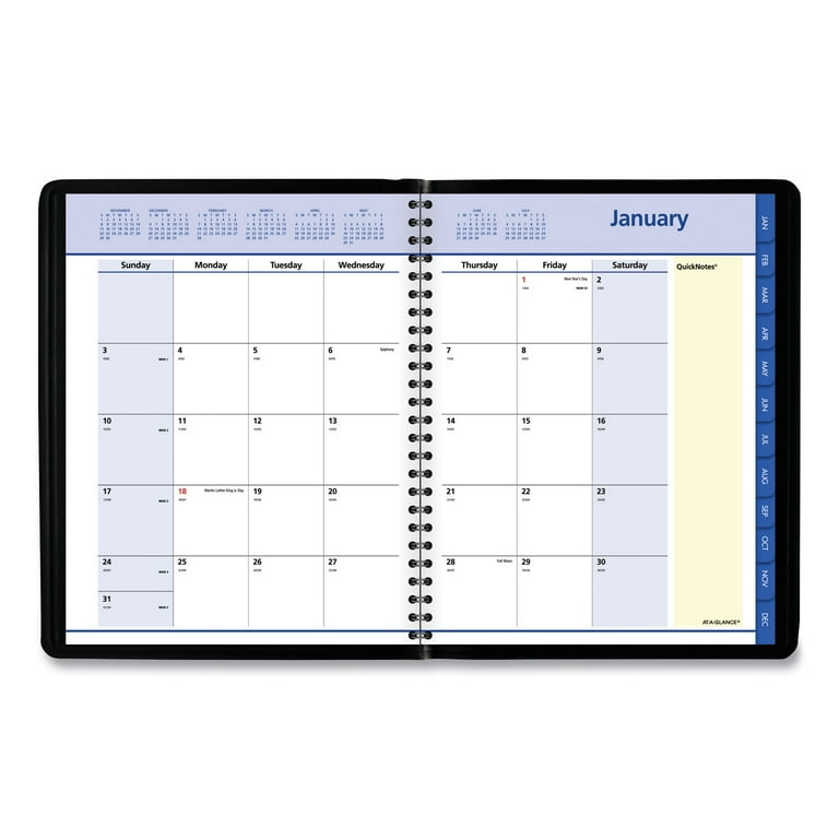 QuickNotes Monthly Planner, 8.75 x 7, Black Cover, 12-Month (Jan to Dec): 2024