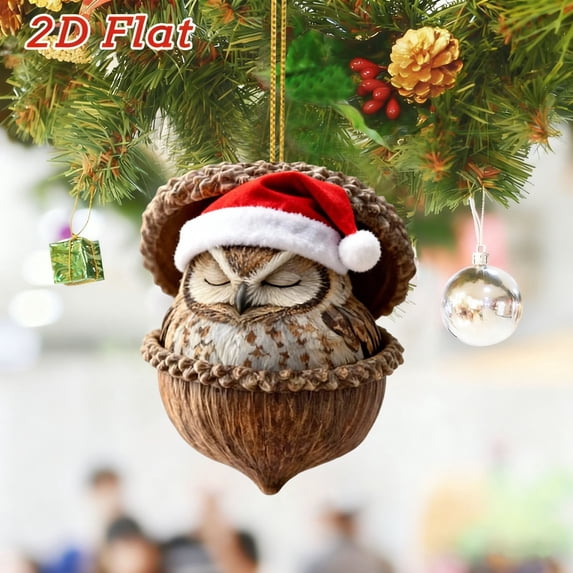 1PC Acorn Animal Christmas Ornaments, Cozy Forest-Themed Tree Decor Handmade with 2D Acrylic, Rustic Woodland Holiday Decorations for Home, Party, and Gift Giving