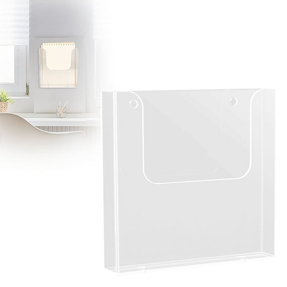 1PC Acrylic Wall Mount File Holder, Clear Plastic Wall Organizer for Documents Letters Magazines, 6.57 Inch Hanging Paper Storage Rack for Office Home
