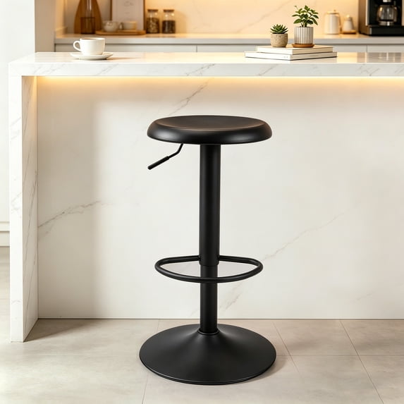 Single Black Bar Stool, Adjustable 360° Swivel Counter Height Bar Stool, Industrial Backless Metal Bar Chair for Kitchen Island with Footrest
