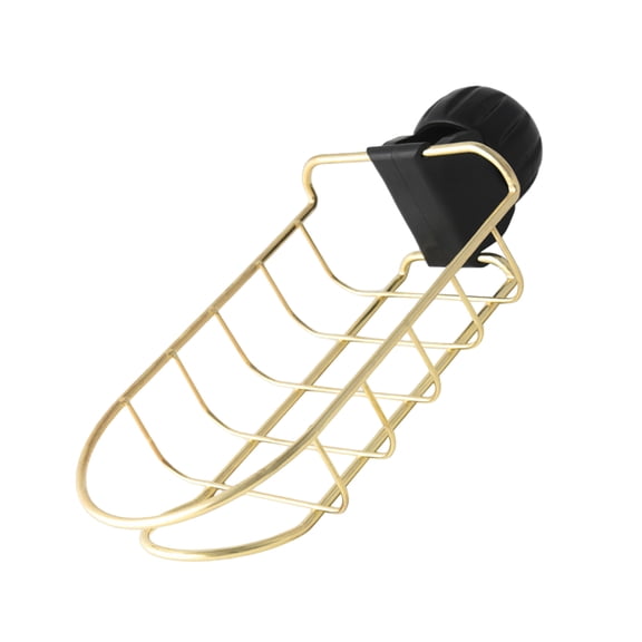 Adjustable Kitchen Faucet Clip Storage Rack with Draining Shelf, Sponge & Dishcloth Holder, Space-Saving Organizer, Golden Finish