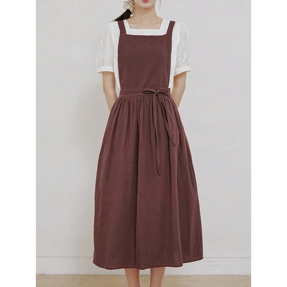 1PC Adjustable Long Apron with 2 Pockets, Pleated Drawstring Anti-Fouling Smock for Kitchen Baking Salon
