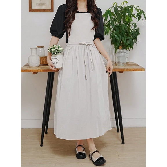 1PC Adjustable Long Apron with 2 Pockets, Pleated Drawstring Anti-Fouling Smock for Kitchen Baking Salon