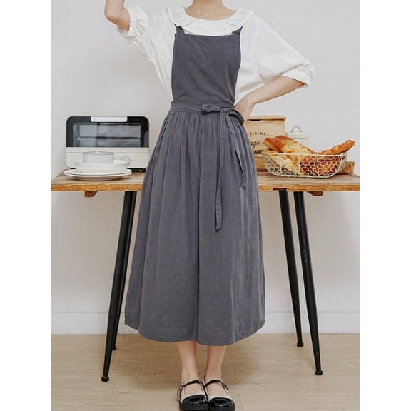 1PC Adjustable Long Apron with 2 Pockets, Pleated Drawstring Anti-Fouling Smock for Kitchen Baking Salon