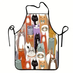 1PC Adorable Cartoon Cat Apron Rustic Farmhouse Kitchen Cooking Apron With Adjustable Strap For Home Use