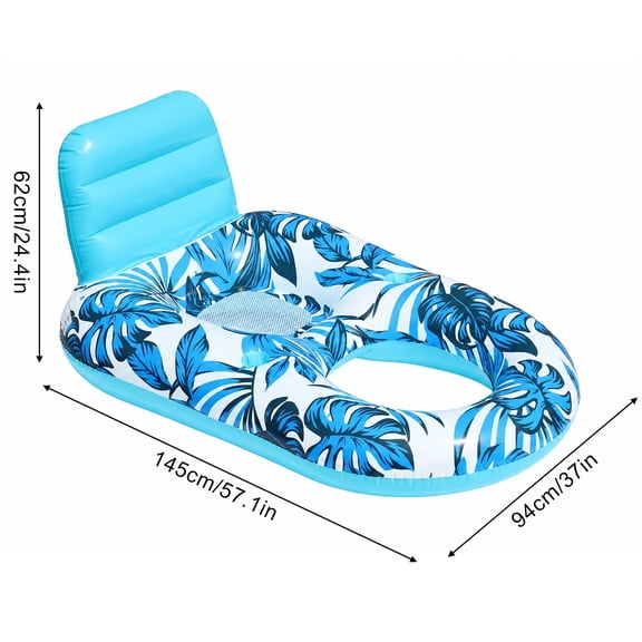 1PC Adult Inflatable Pool Lounger, Float Water Hammock Recliner Chair with Backrest Cup Holder Oversized Floating Raft