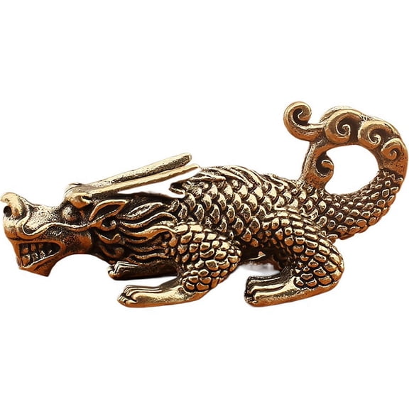 1PC Antique Style Brass Dragon Turtle Figurine, 1.38 Inch Chinese Feng Shui Lucky Charm Ornament for Home Office Desk Decor
