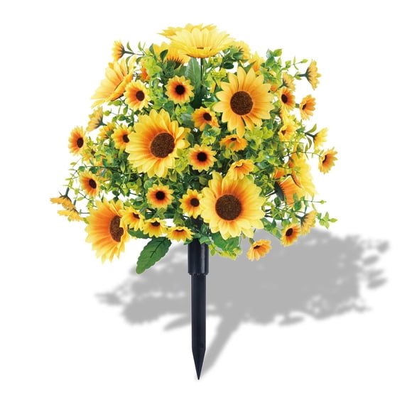 1PC Artificial Boxwood Topiary Ball Trees with Sunflowers for Outdoor with Ground Spik, UV Resistant Faux Greenery Shrubs, Fake Boxwood Plants for Indoor, Garden, Yard, Porch, Patio Decor