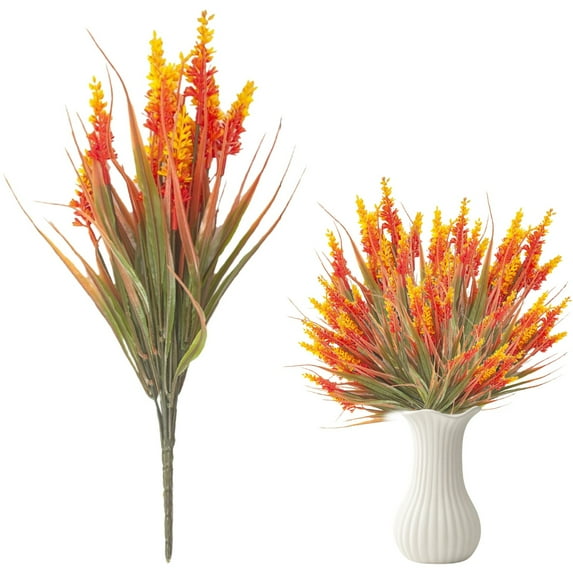 1PC Artificial Fall Flowers,Autumn Faux Floral Stems with Orange Leaves for Outdoor Porch, Home & Seasonal Harvest Decor,Red