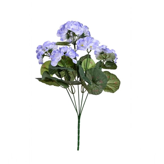1PC Artificial Geranium Silk Flower Bush, 14" Realistic Faux Begonia Plant with 5 Flower Clusters & Adjustable Leaves for Window Box Planter, Lavender