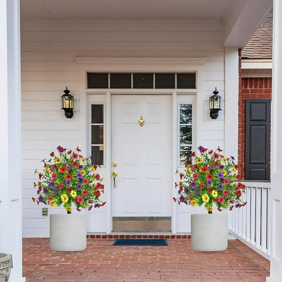 1PC Artificial Plant Decorative Topiary Ball Flowers Bouquet Porch Plants Spring Flowers 24 Inch Cemetery Flowers Faux Greenery Shrubs for Indoor Outdoor Decorations