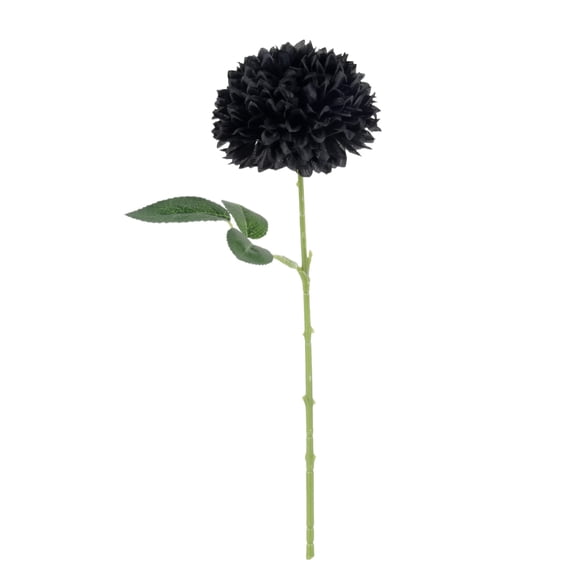 1PC Artificial Pompom Chrysanthemum Flowers, Lifelike Fake Mum Ball Blooms with Green Leaves, for Home Decor Living Room Table Centerpieces Office Shelf Wedding Bouquet Floral Arrangements