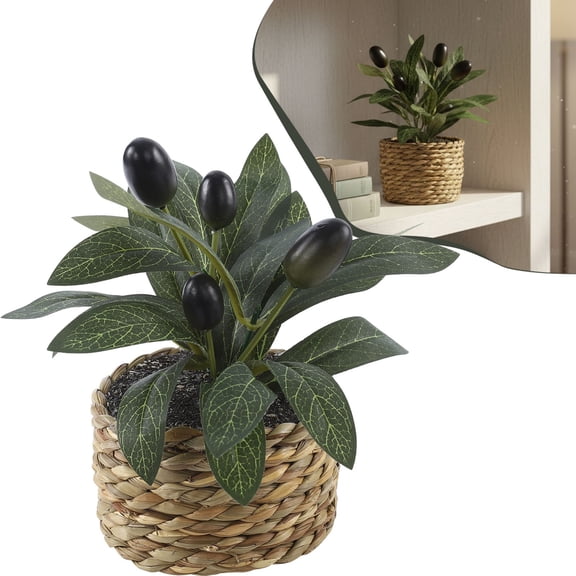 1PC Artificial Potted Plant, Mini Olive Tree Faux Greenery for Desk and Shelf, Maintenance-Free Decor in Pot