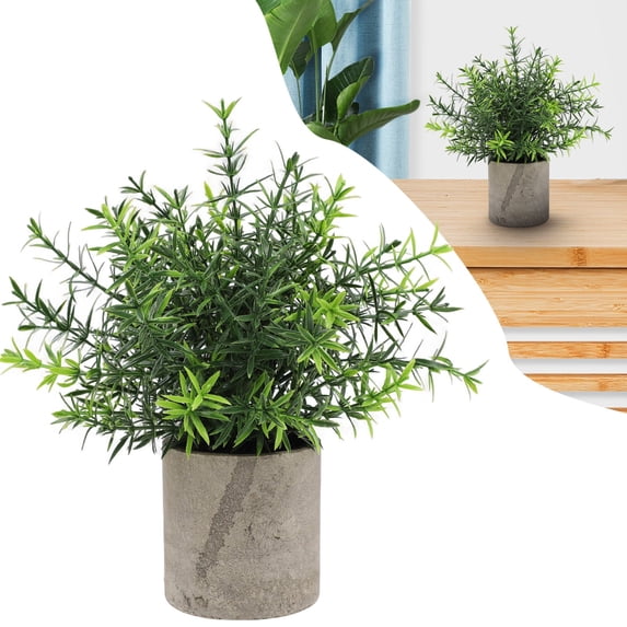 1PC Artificial Potted Plants, Realistic Faux Greenery in Cement Pots for Home Office Desk Bookshelf Decor, Small Fake Plants for Indoor Tabletop Decoration