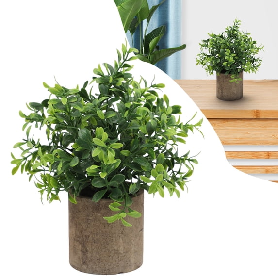 1PC Artificial Potted Plants, Realistic Faux Greenery in Cement Pots for Home Office Desk Bookshelf Decor, Small Fake Plants for Indoor Tabletop Decoration