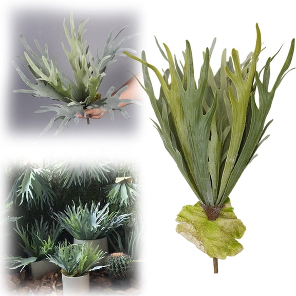 1PC Artificial Staghorn Fern, Fake Succulent Plants, Faux Frosted Greenery Antler Horn Grass， Tropical Air Plant for Indoor or Outdoor Decoration