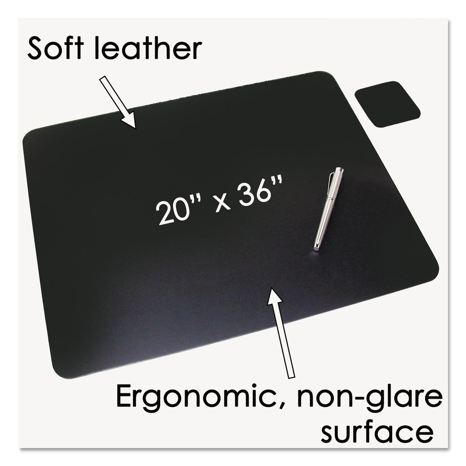 Leather Desk Pad with Coaster, 20 x 36, Black Leather Desk Pad with Coaster, 20 x 36, Black